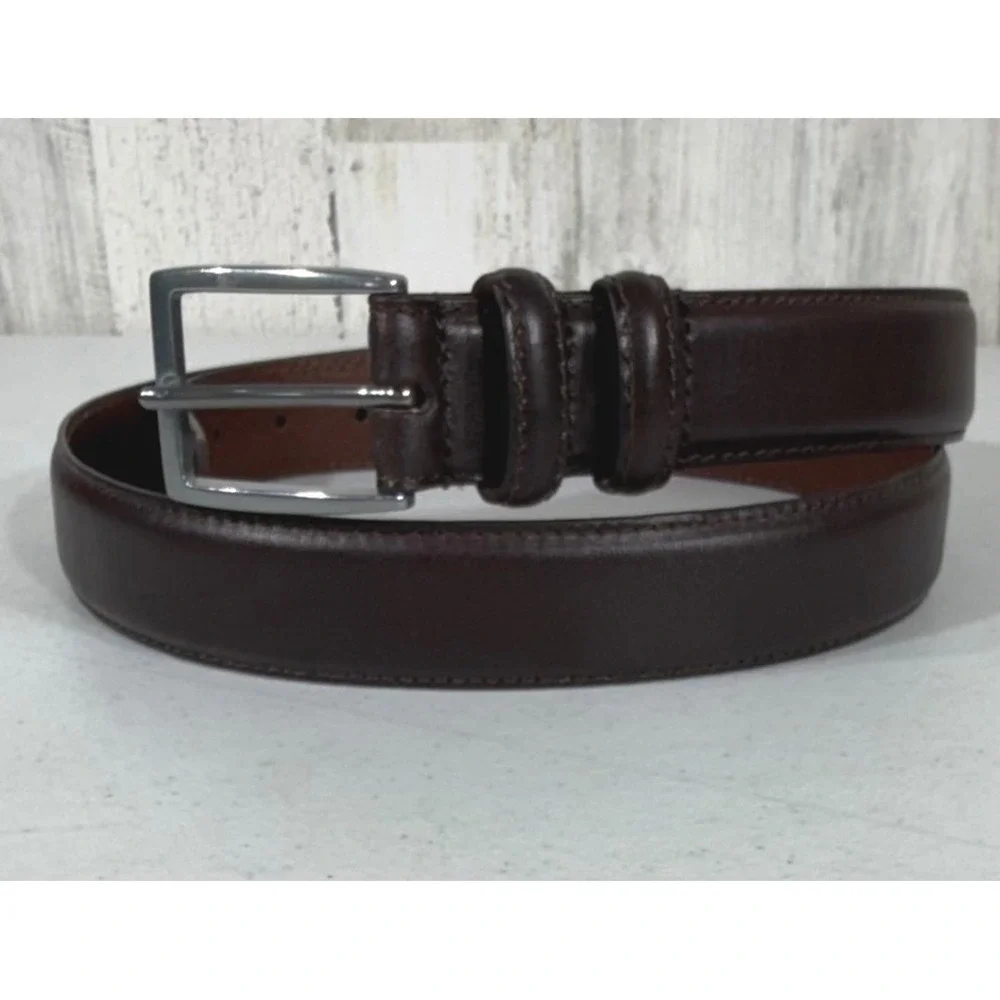 Eddie Bauer Mens Leather Dress Belt Size 40‎ Dark Brown Silver Buckle Classic